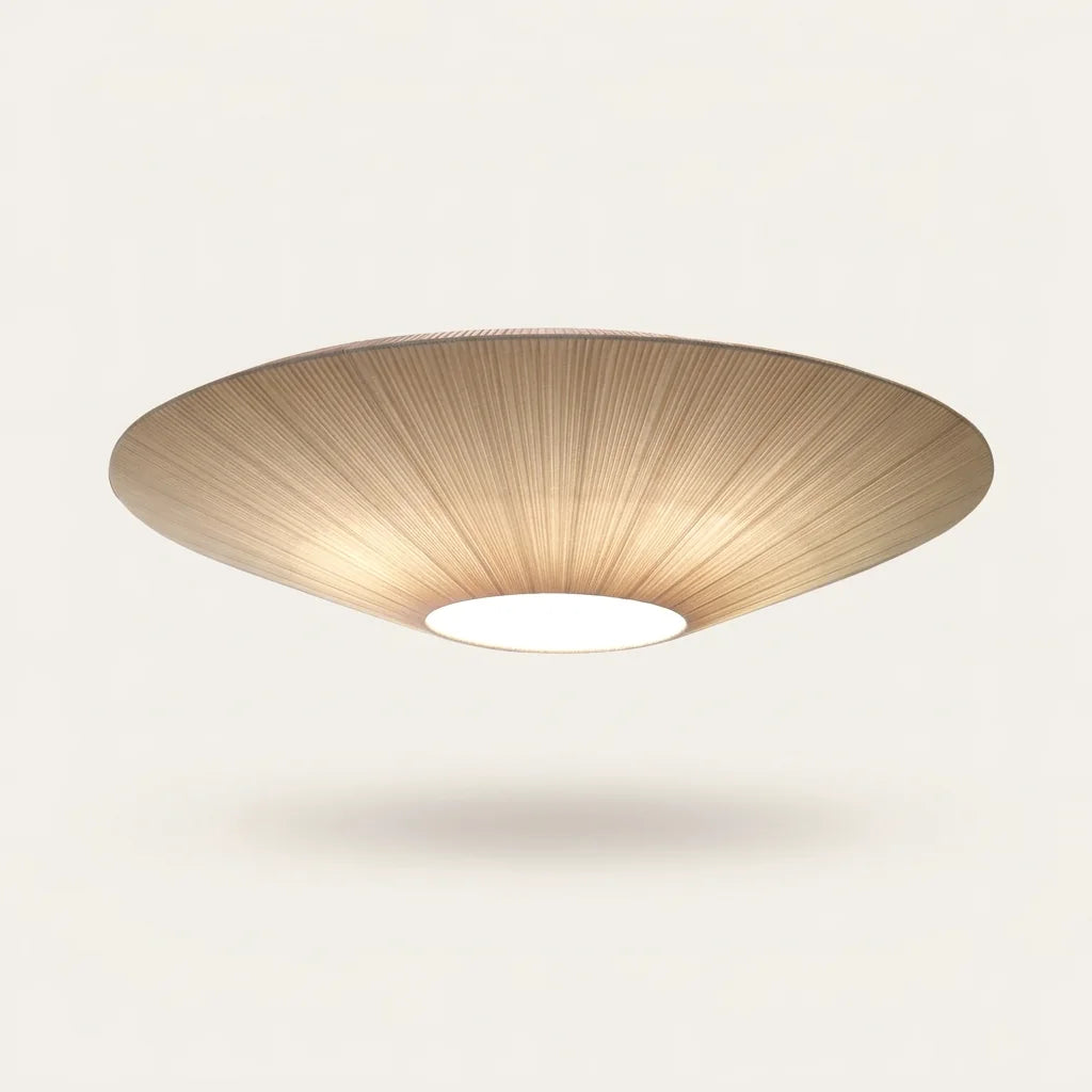 Plafonnier soucoupe en tissu plissé beige