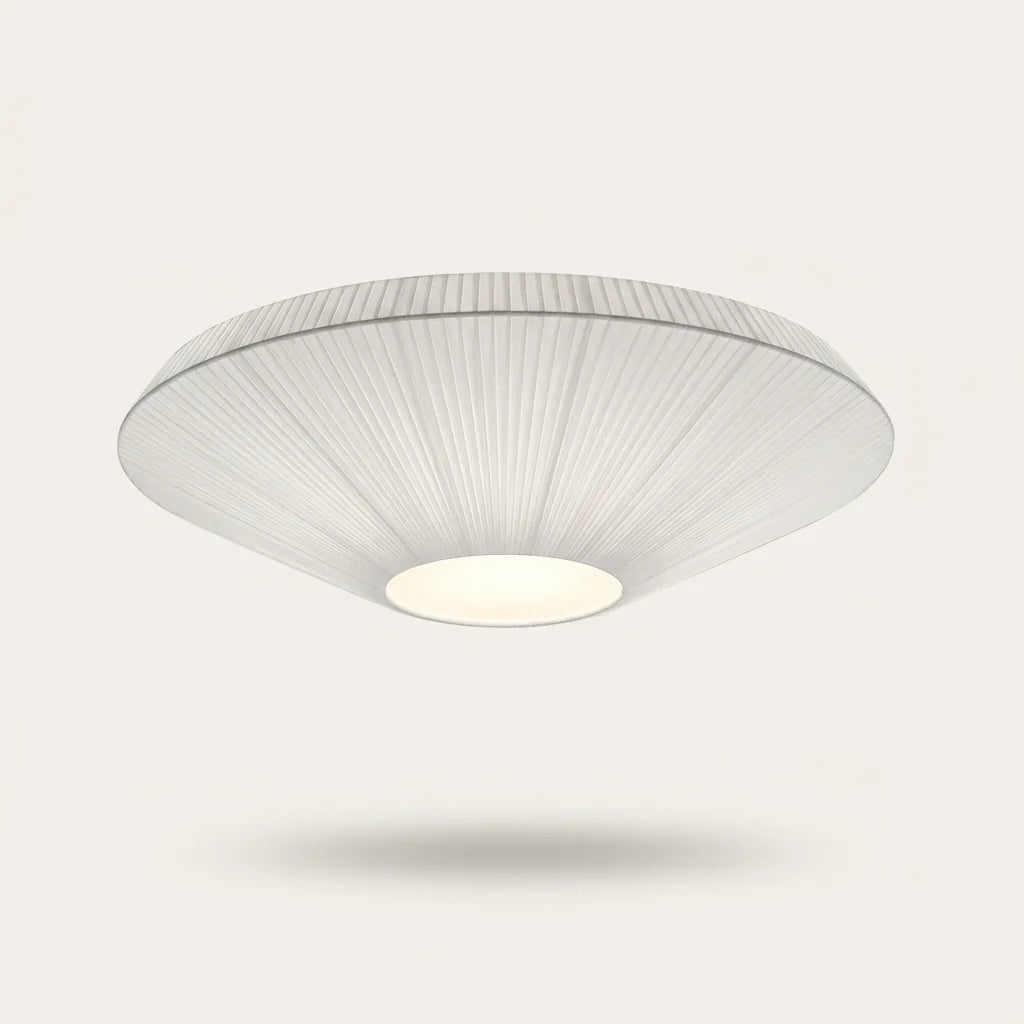 Plafonnier soucoupe en tissu plissé blanc