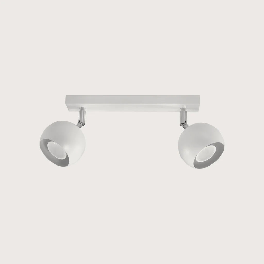 Plafonnier spots boules orientables, coloris blanc (2 lumières – barre 30 cm)