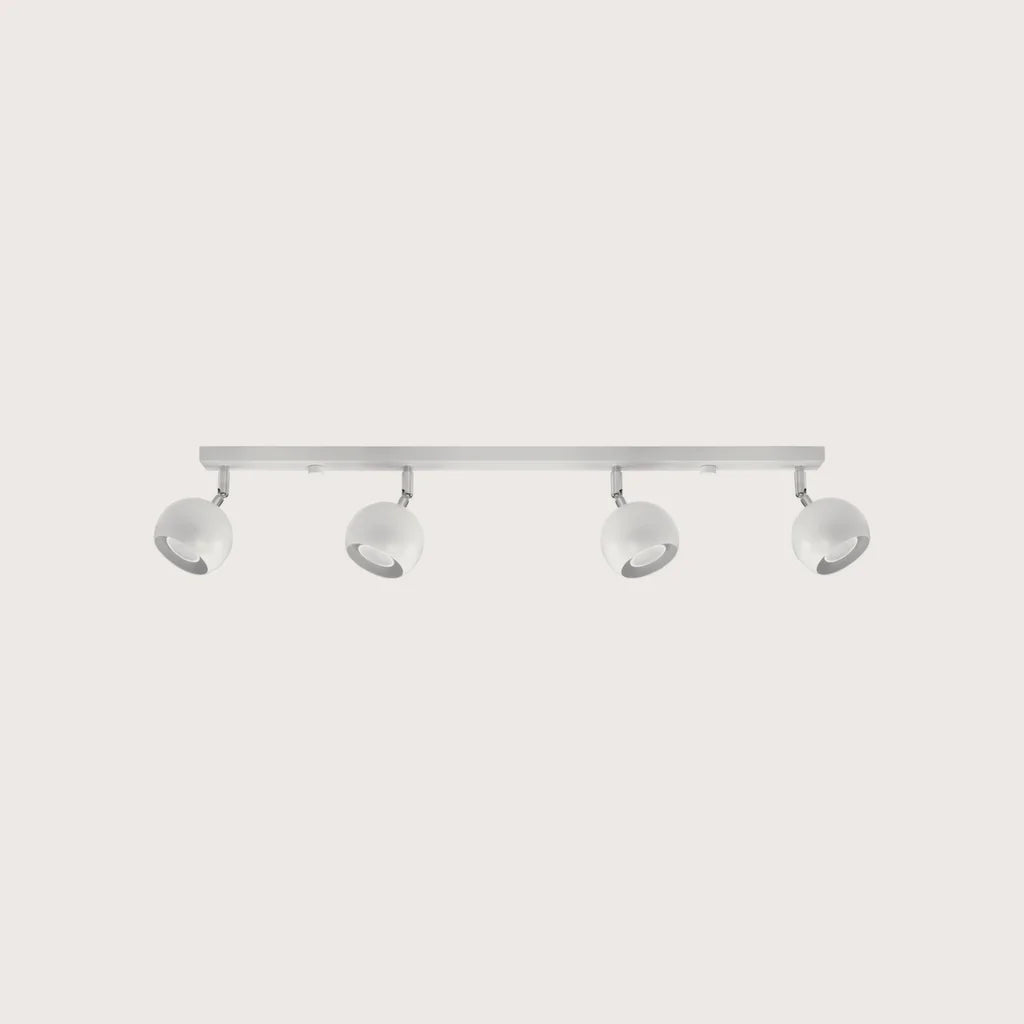 Plafonnier spots boules orientables, coloris blanc (4 lumières – barre 80 cm)