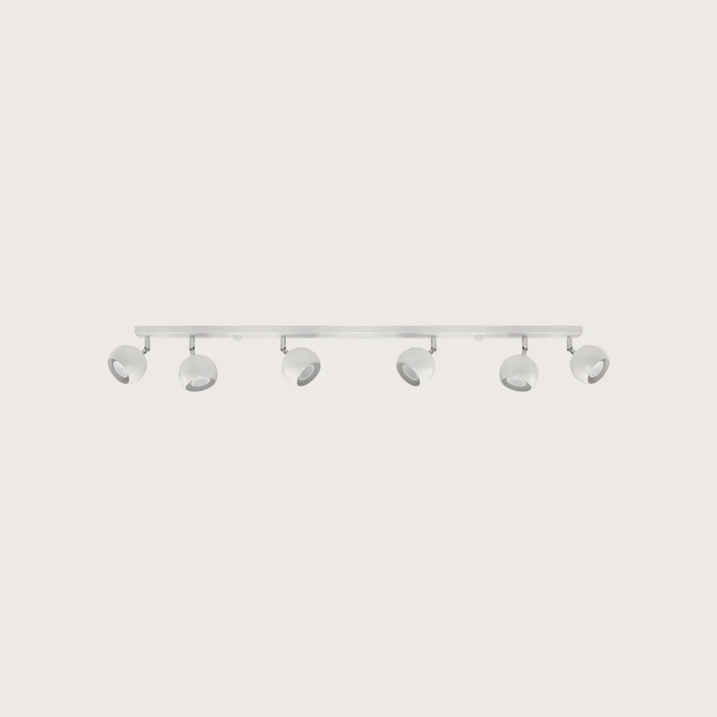Plafonnier spots boules orientables, coloris blanc (6 lumières – barre 118 cm)