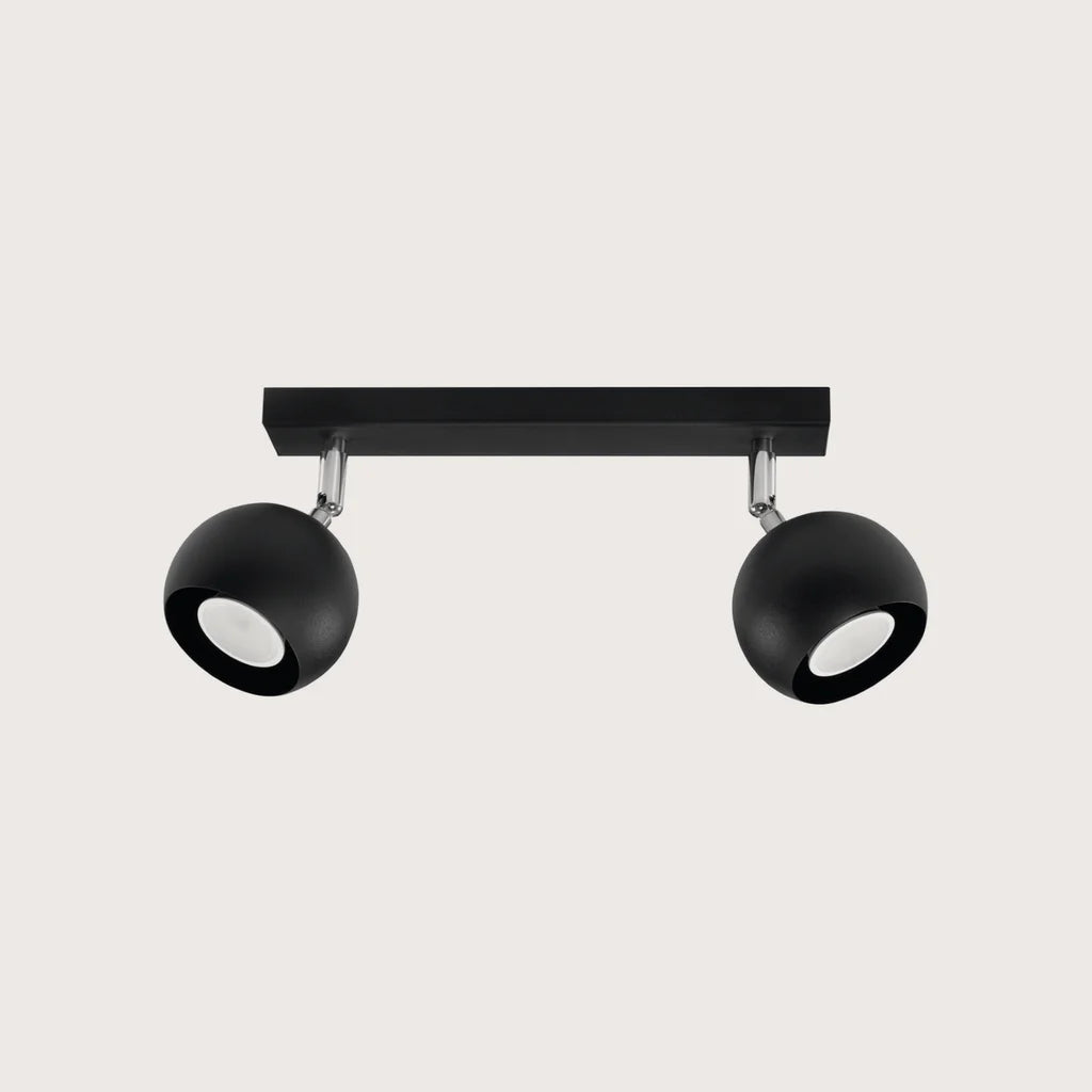 Plafonnier spots boules orientables, coloris noir (2 lumières – barre 30 cm)