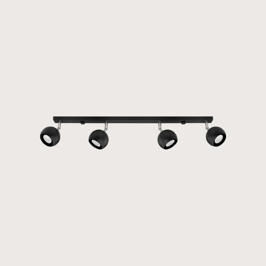 Plafonnier spots boules orientables, coloris noir (4 lumières – barre 80 cm)