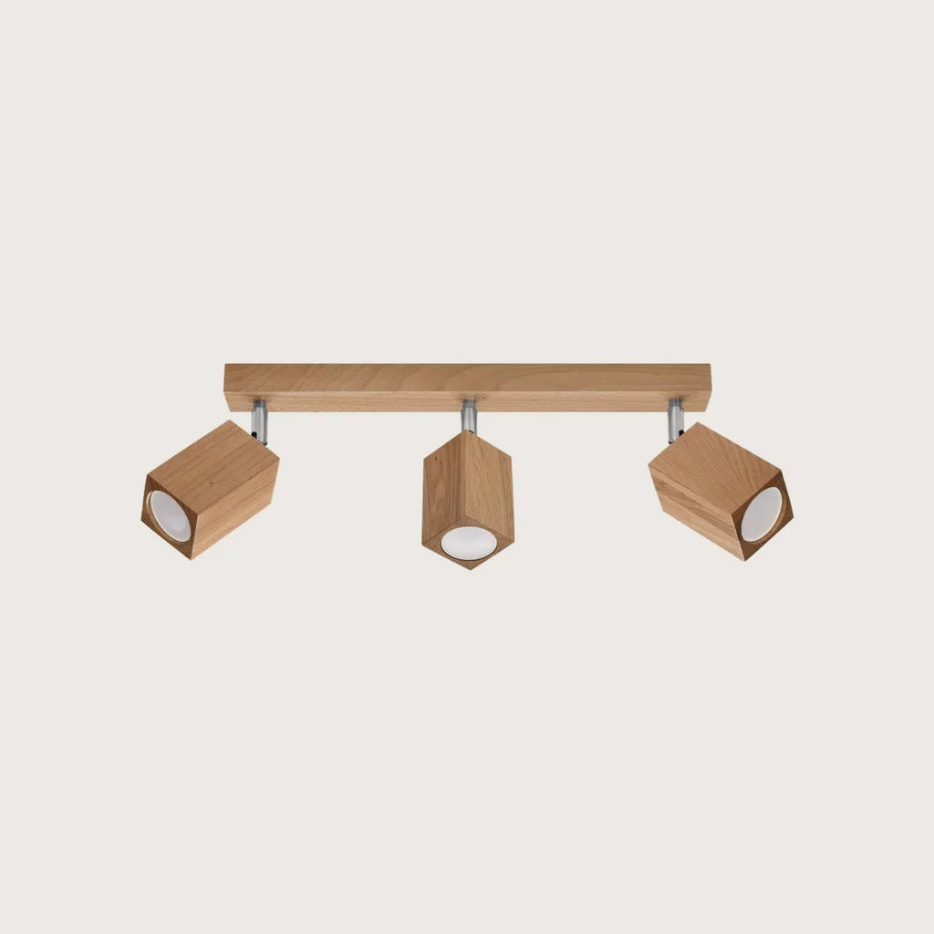 Plafonnier spots carrés en chêne (3 lumières – 45 cm)
