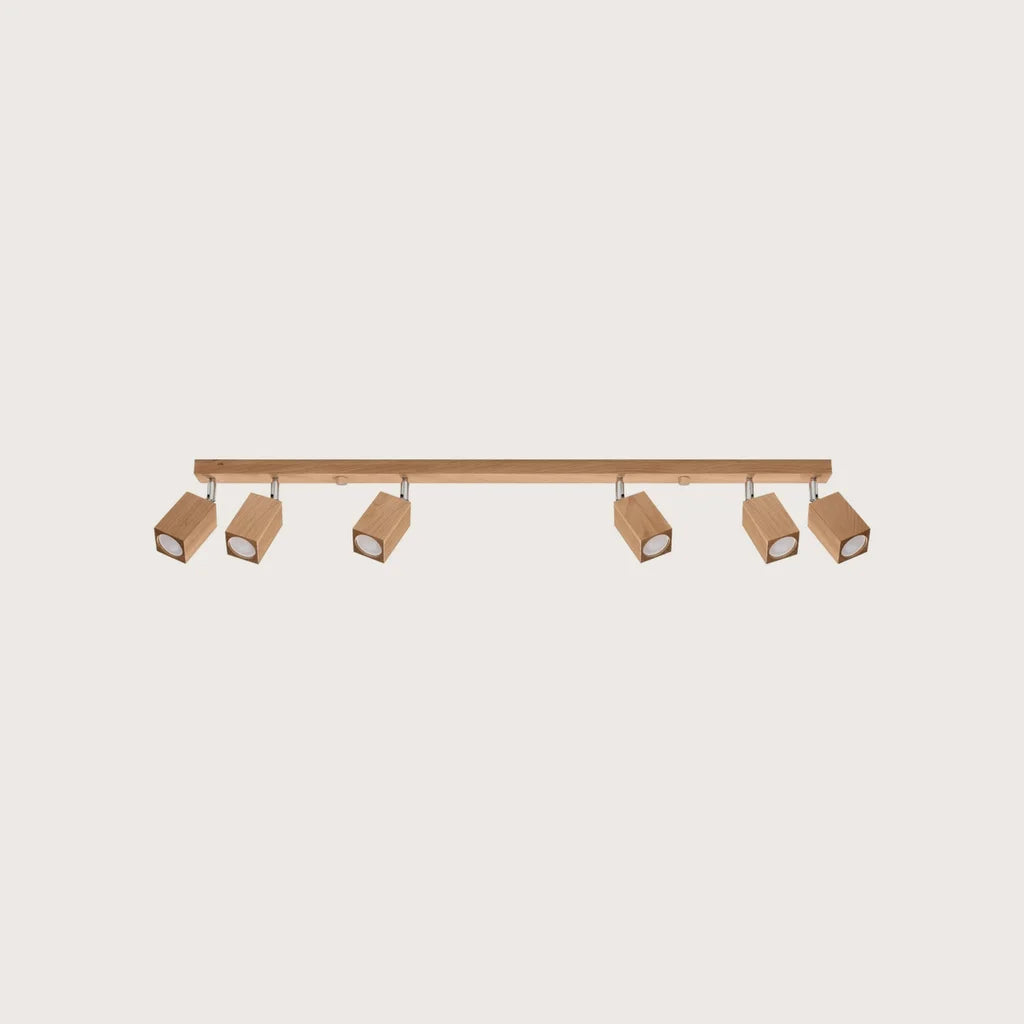 Plafonnier spots carrés en chêne (6 lumières – 120 cm)