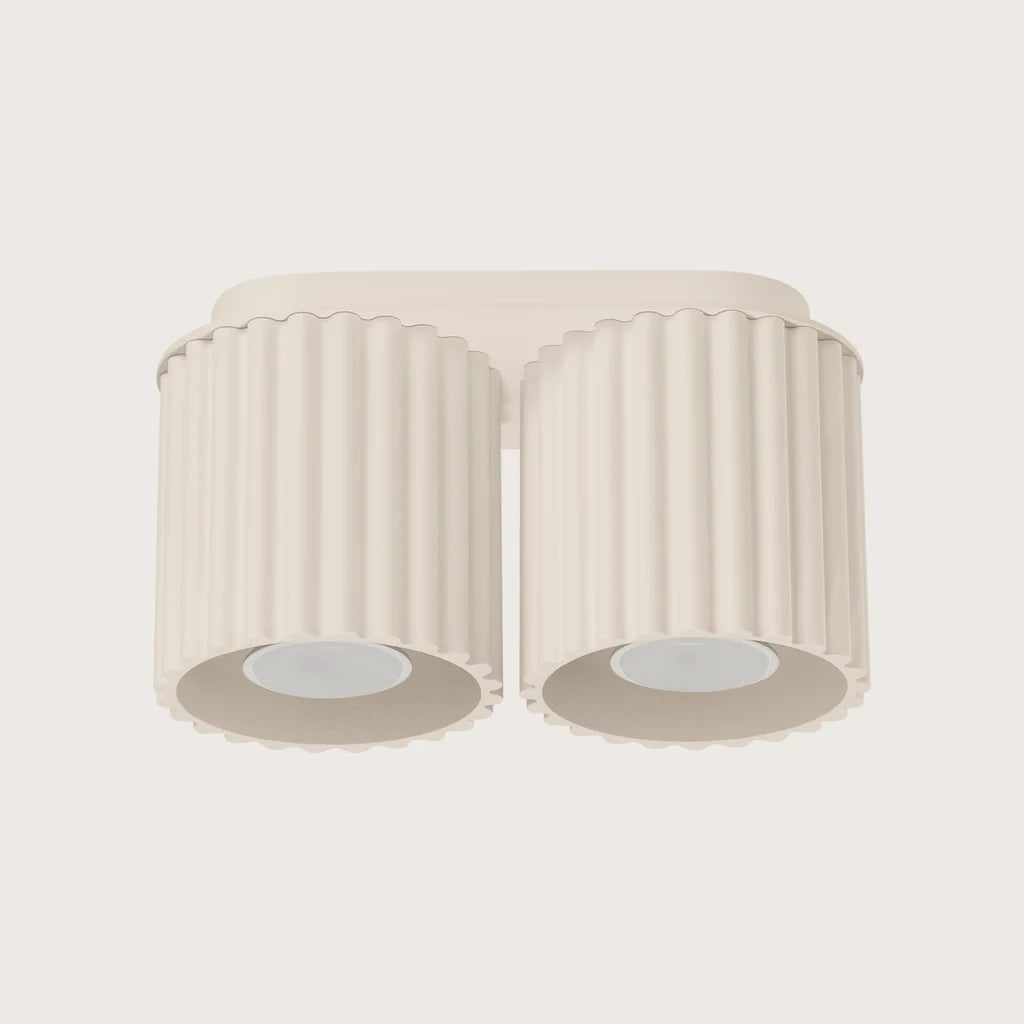 Plafonnier spots cylindres cannelés, coloris beige (2 lumières – GU10)