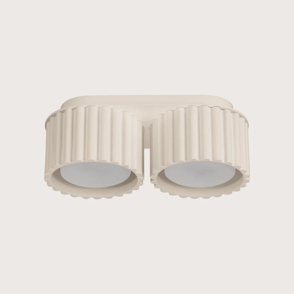 Plafonnier spots cylindres cannelés, coloris beige (2 lumières – GX53)
