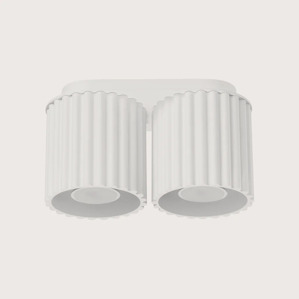 Plafonnier spots cylindres cannelés, coloris blanc (2 lumières – GU10)
