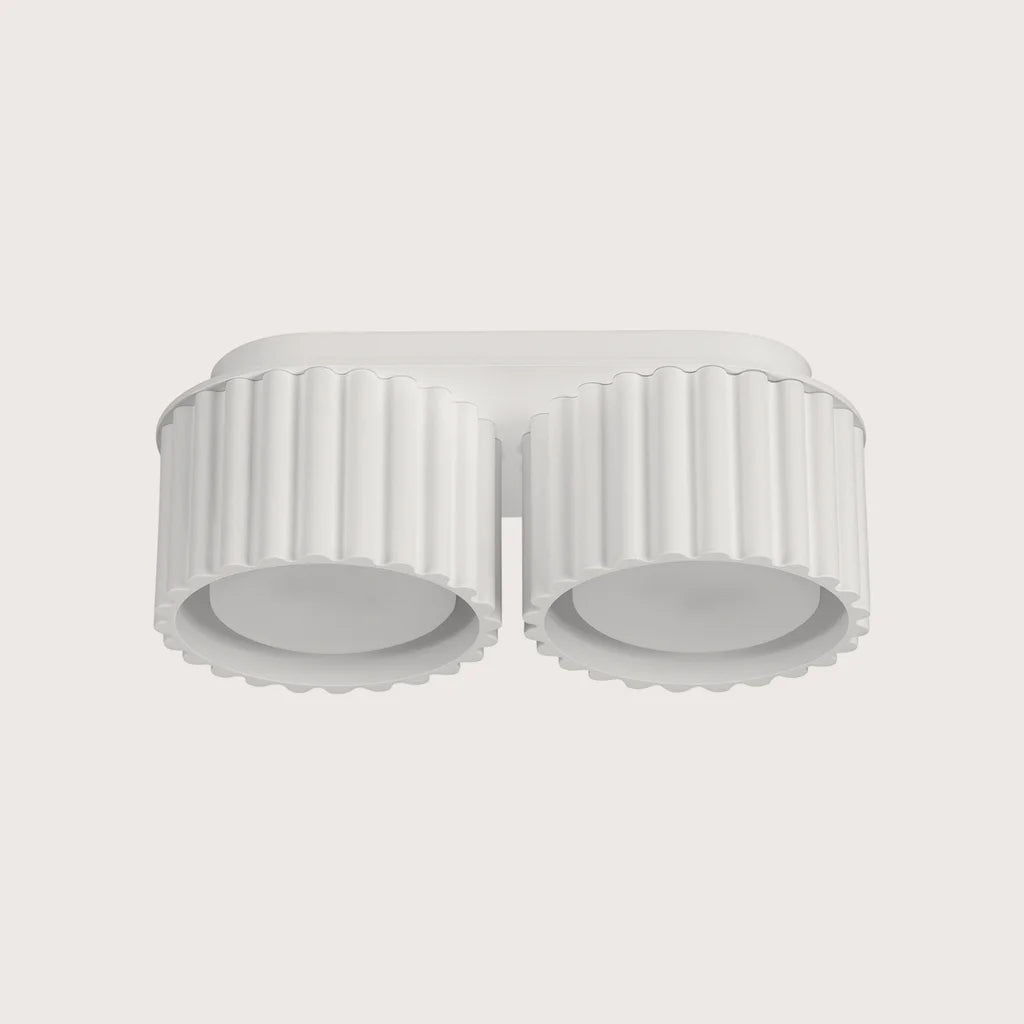 Plafonnier spots cylindres cannelés, coloris blanc (2 lumières – GX53)