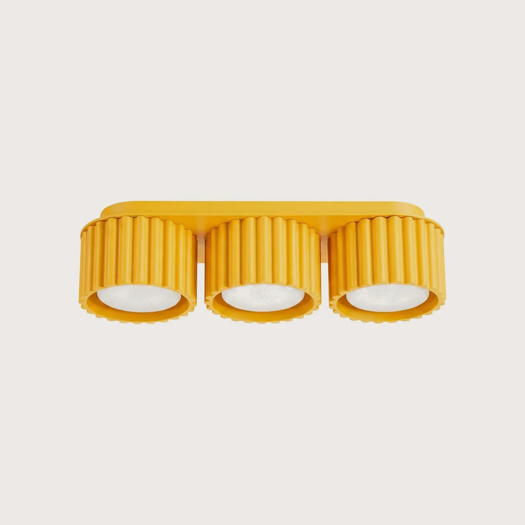 Plafonnier spots cylindres cannelés, coloris jaune (3 lumières – GX53)