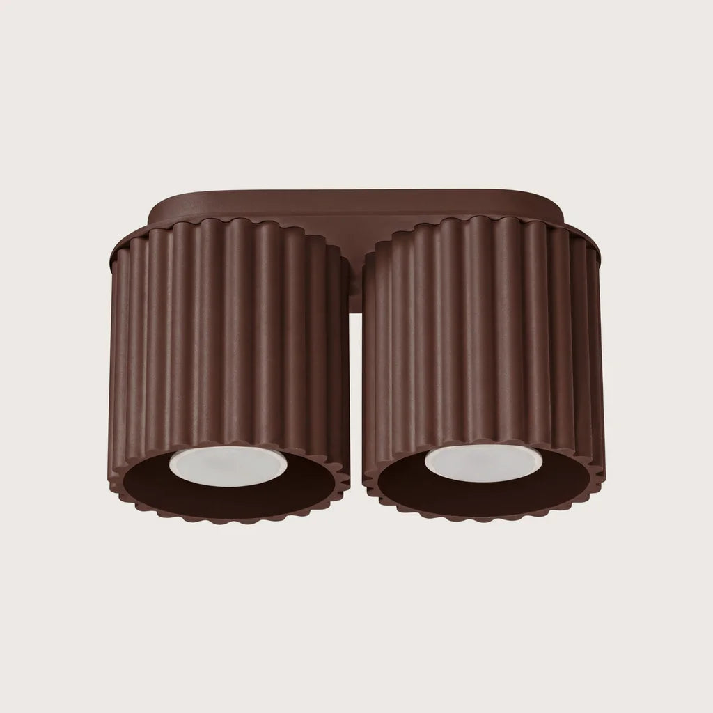 Plafonnier spots cylindres cannelés, coloris marron (2 lumières – GU10)