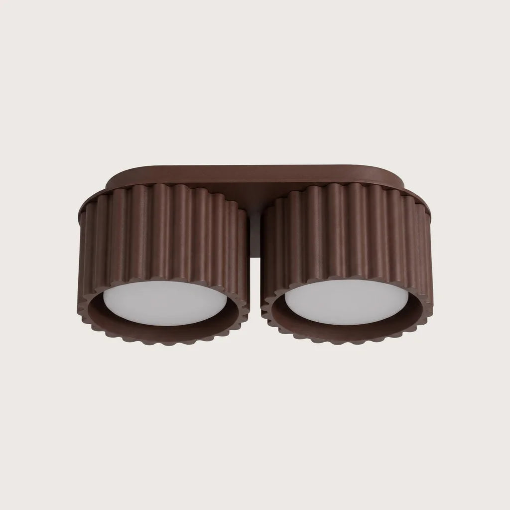 Plafonnier spots cylindres cannelés, coloris marron (2 lumières – GX53)