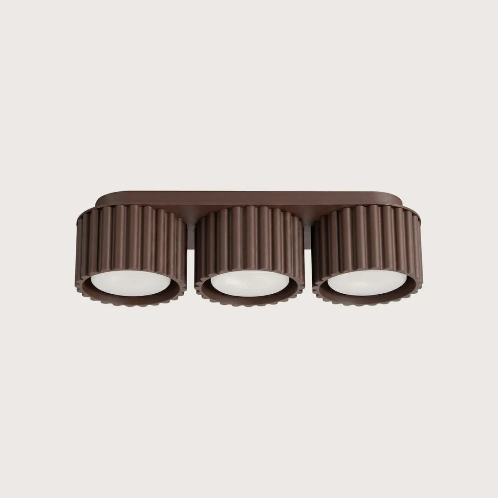 Plafonnier spots cylindres cannelés, coloris marron (3 lumières – GX53)