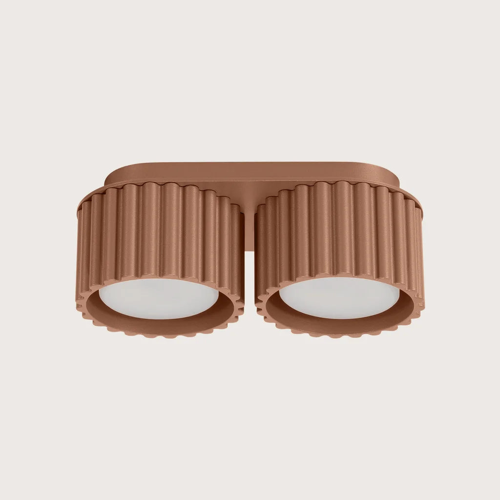Plafonnier spots cylindres cannelés, coloris moka (2 lumières – GX53)