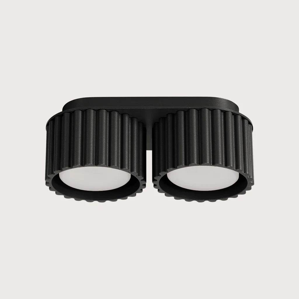 Plafonnier spots cylindres cannelés, coloris noir (2 lumières – GX53)