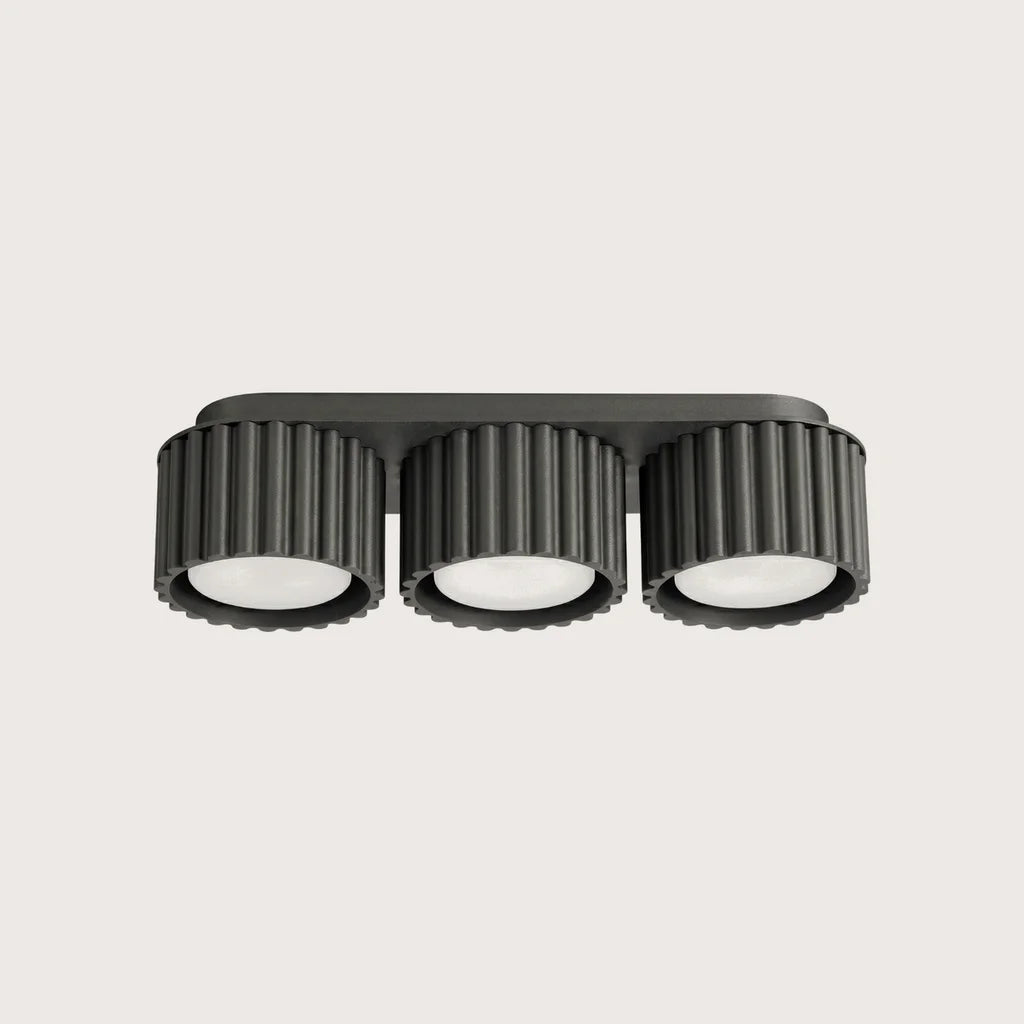 Plafonnier spots cylindres cannelés, coloris noir (3 lumières – GX53)