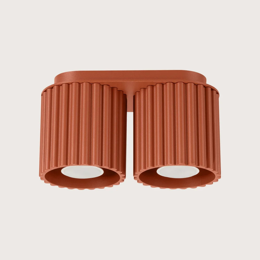 Plafonnier spots cylindres cannelés, coloris ocre rouge (2 lumières – GU10)