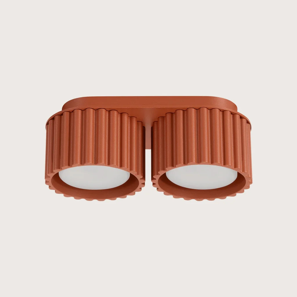 Plafonnier spots cylindres cannelés, coloris ocre rouge (2 lumières – GX53)