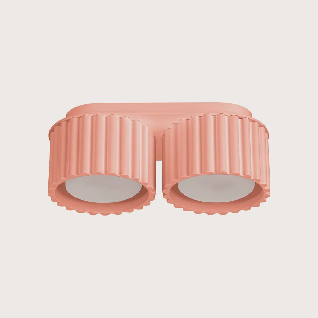 Plafonnier spots cylindres cannelés, coloris pêche (2 lumières – GX53)