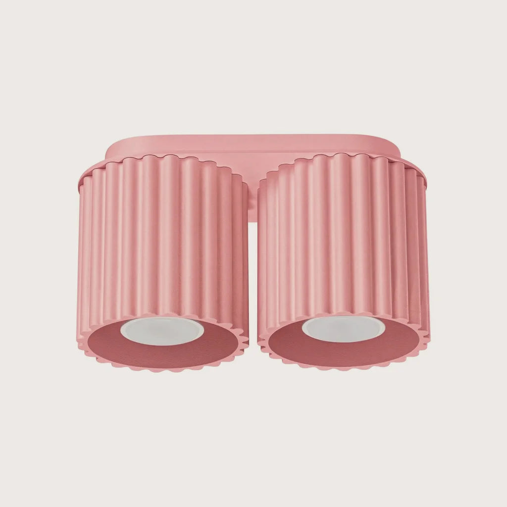 Plafonnier spots cylindres cannelés, coloris rose (2 lumières – GU10)