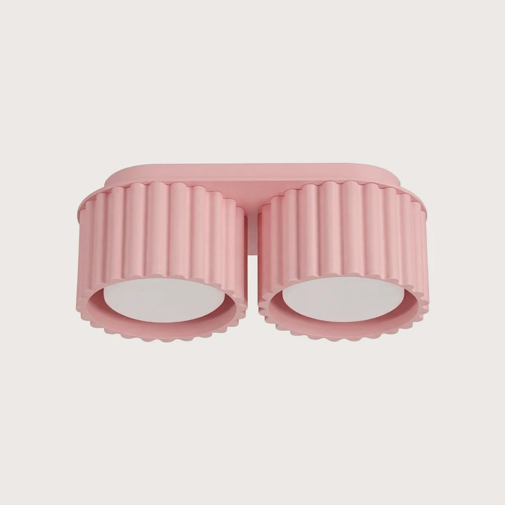 Plafonnier spots cylindres cannelés, coloris rose (2 lumières – GX53)