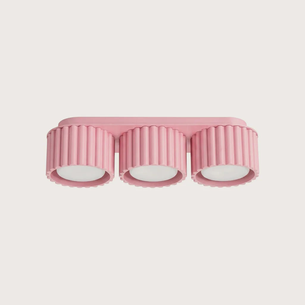 Plafonnier spots cylindres cannelés, coloris rose (3 lumières – GX53)
