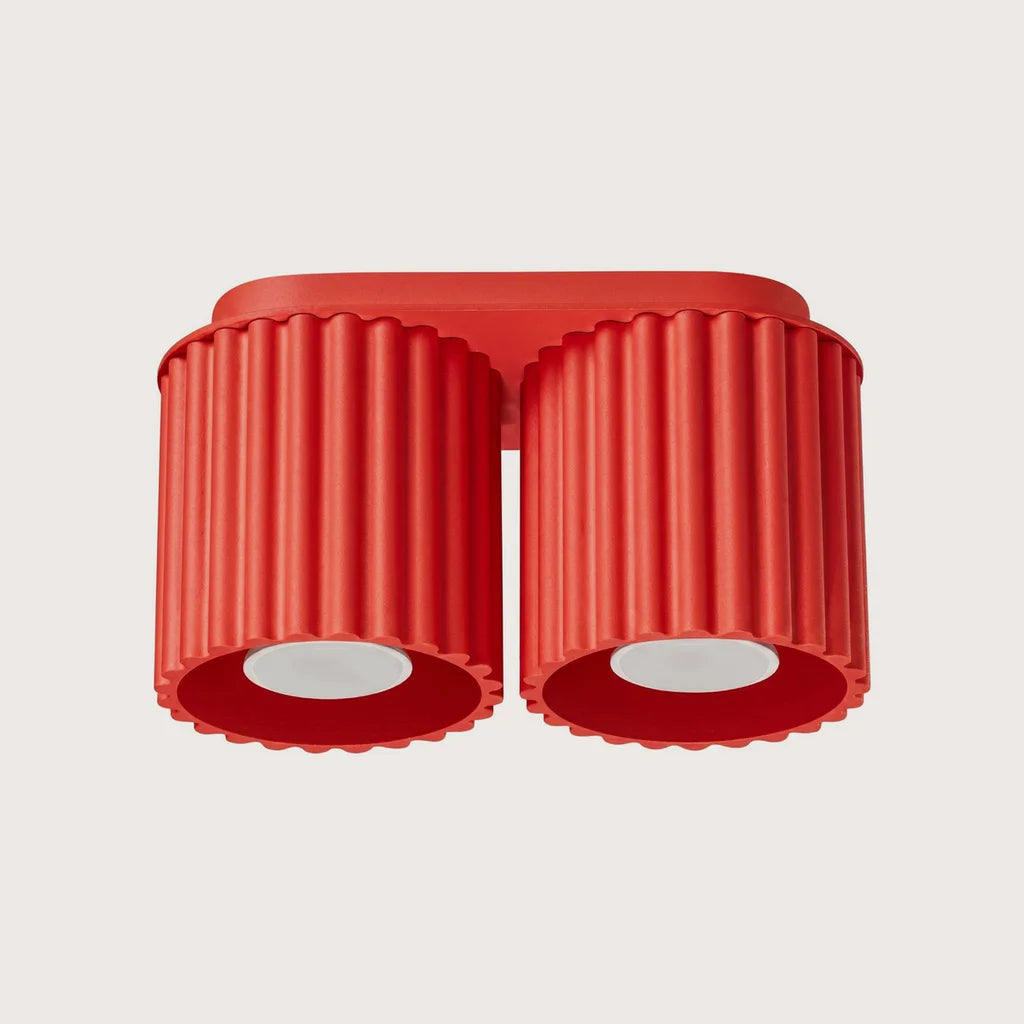 Plafonnier spots cylindres cannelés, coloris rouge (2 lumières – GU10)