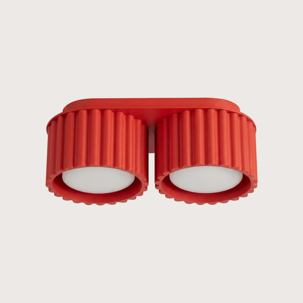 Plafonnier spots cylindres cannelés, coloris rouge (2 lumières – GX53)
