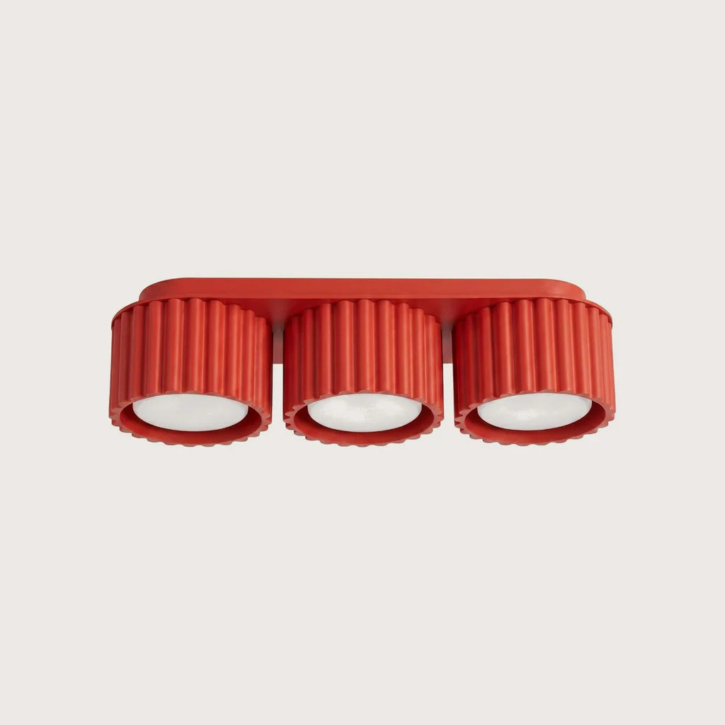 Plafonnier spots cylindres cannelés, coloris rouge (3 lumières – GX53)