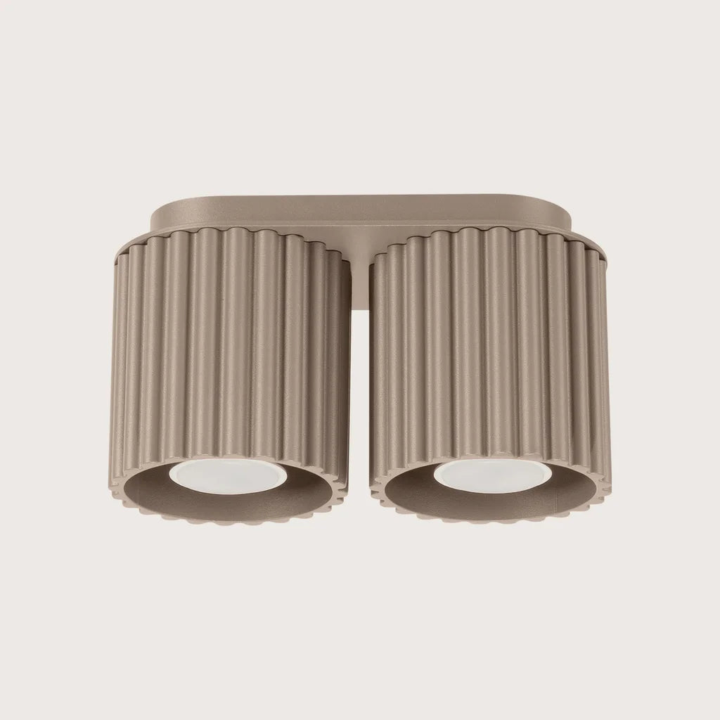 Plafonnier spots cylindres cannelés, coloris taupe (2 lumières – GU10)
