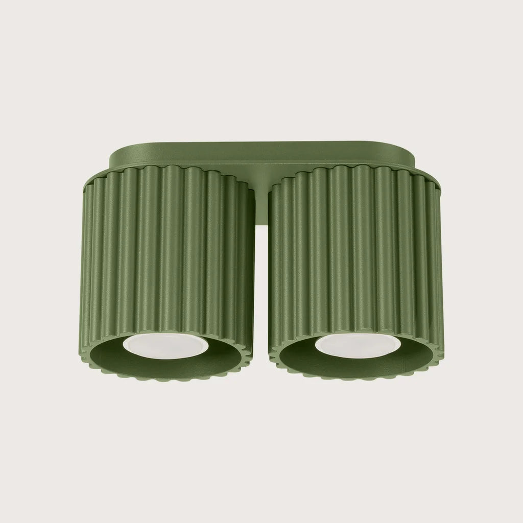 Plafonnier spots cylindres cannelés, coloris vert olive (2 lumières – GU10)