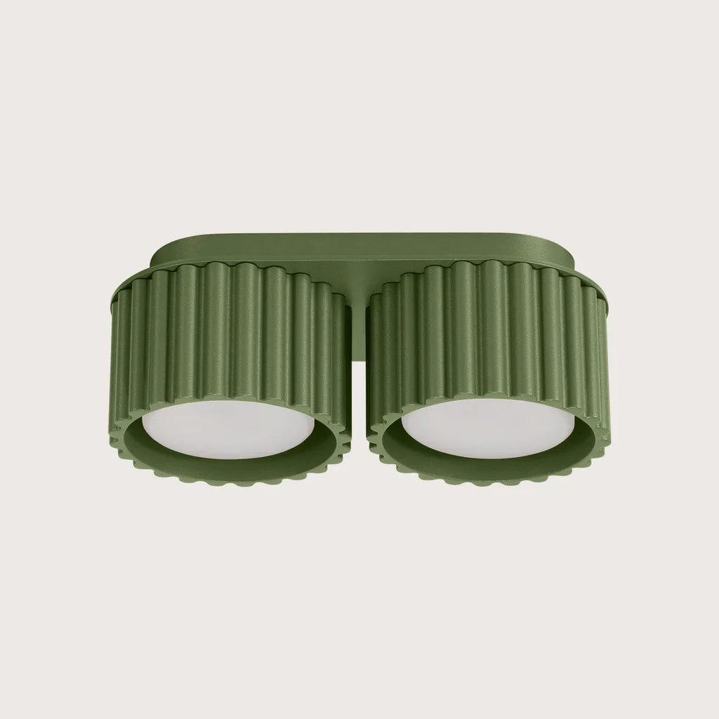 Plafonnier spots cylindres cannelés, coloris vert olive (2 lumières – GX53)