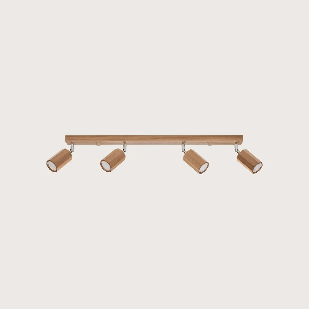 Plafonnier spots hexagonaux en chêne (4 lumières – 80 cm)