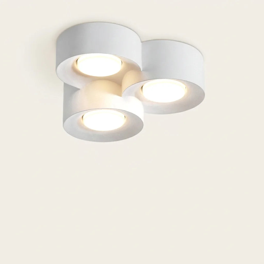 Plafonnier 3 spots LED blancs cylindriques en saillie