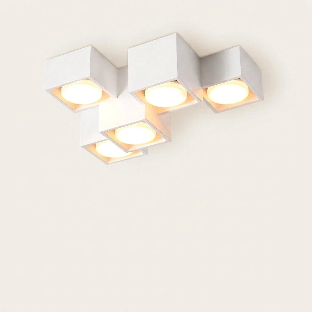 Plafonnier 5 spots LED blancs cubiques en saillie