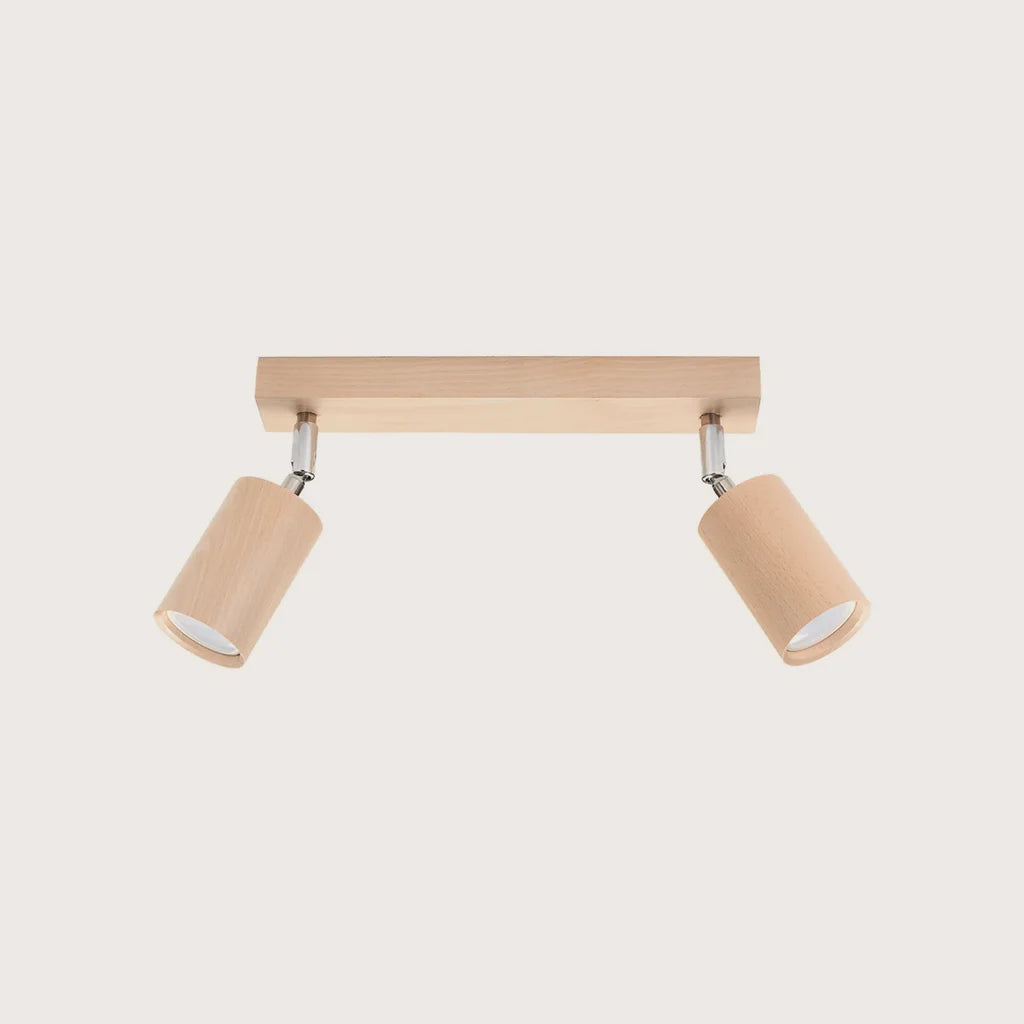 Plafonnier spots orientables en bois naturel (2 lumières)