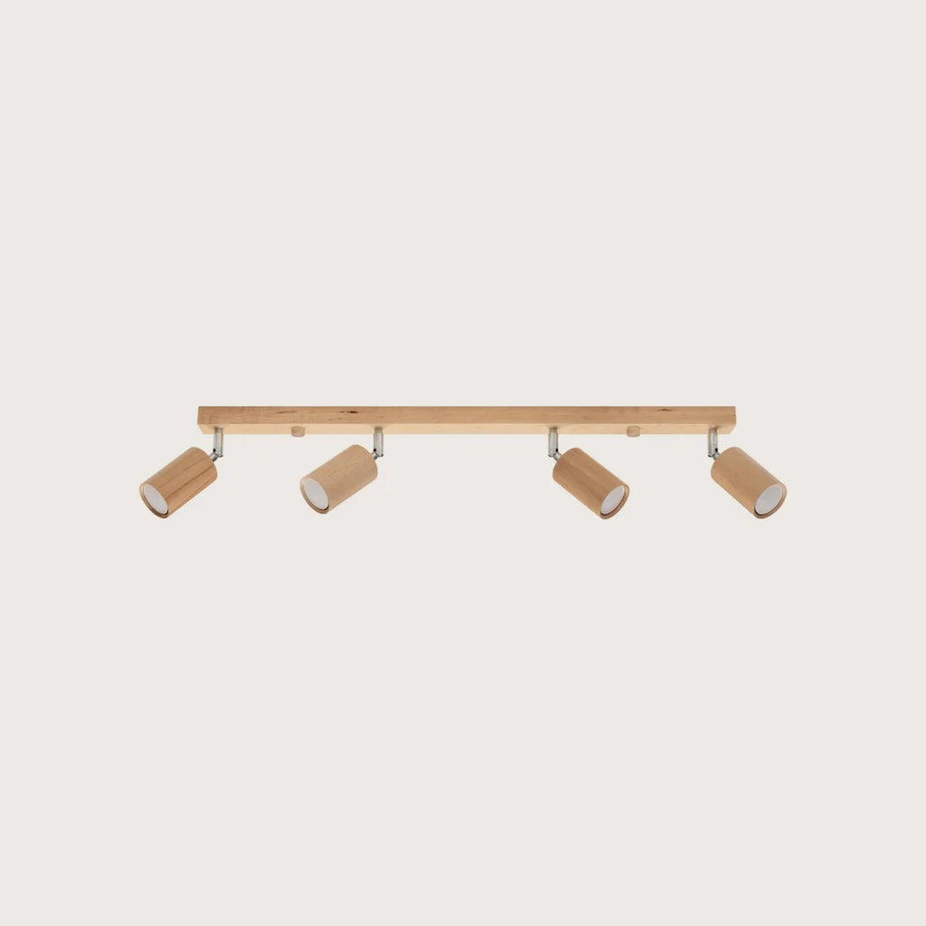 Plafonnier spots orientables en bois naturel (4 lumières)