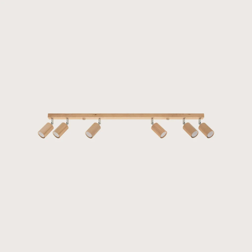 Plafonnier spots orientables en bois naturel (6 lumières)