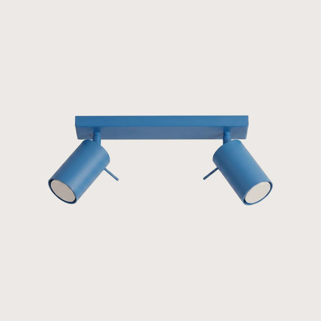 Plafonnier spots orientables tubes, coloris bleu clair (2 lumières – barre 30 cm)