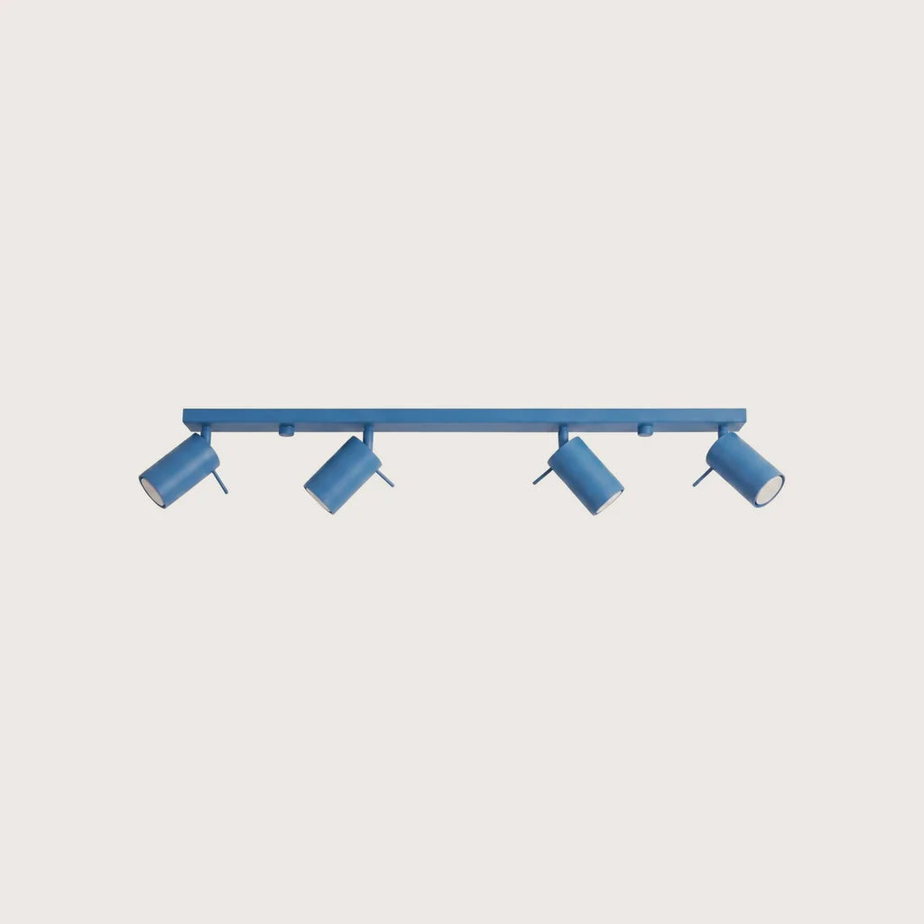 Plafonnier spots orientables tubes, coloris bleu clair (4 lumières – barre 80 cm)
