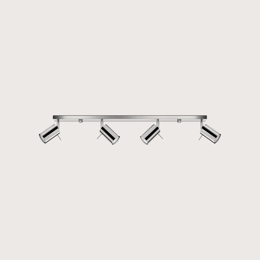 Plafonnier spots orientables tubes, coloris chromé (4 lumières – barre 80 cm)