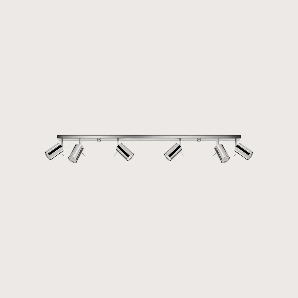 Plafonnier spots orientables tubes, coloris chromé (6 lumières – barre 118 cm)