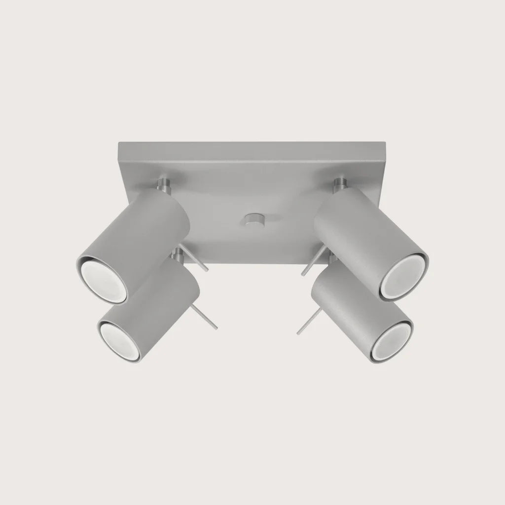 Plafonnier spots orientables tubes, coloris gris (4 lumières – platine carrée 25 × 25 cm)
