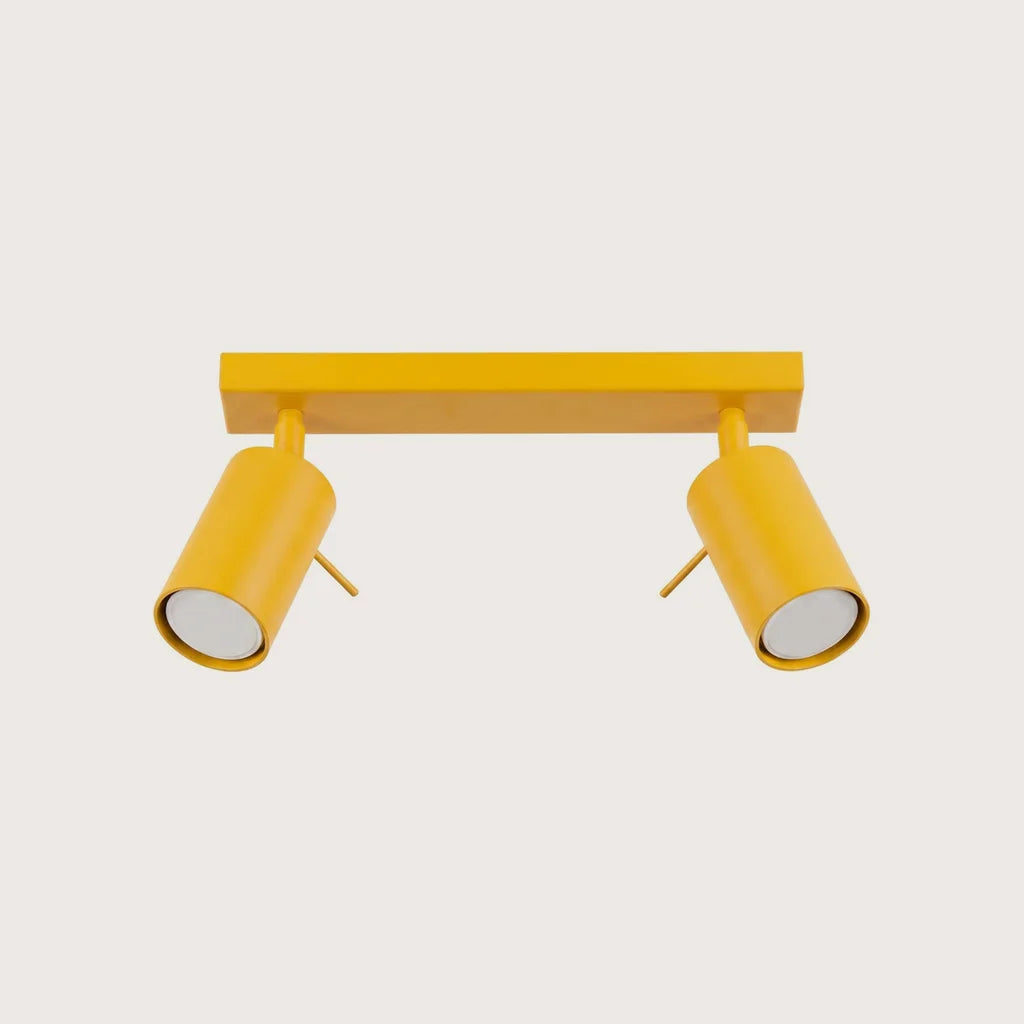 Plafonnier spots orientables tubes, coloris jaune (2 lumières – barre 30 cm)