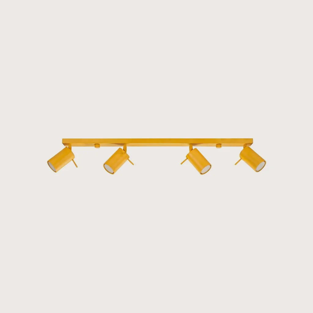 Plafonnier spots orientables tubes, coloris jaune (4 lumières – barre 80 cm)