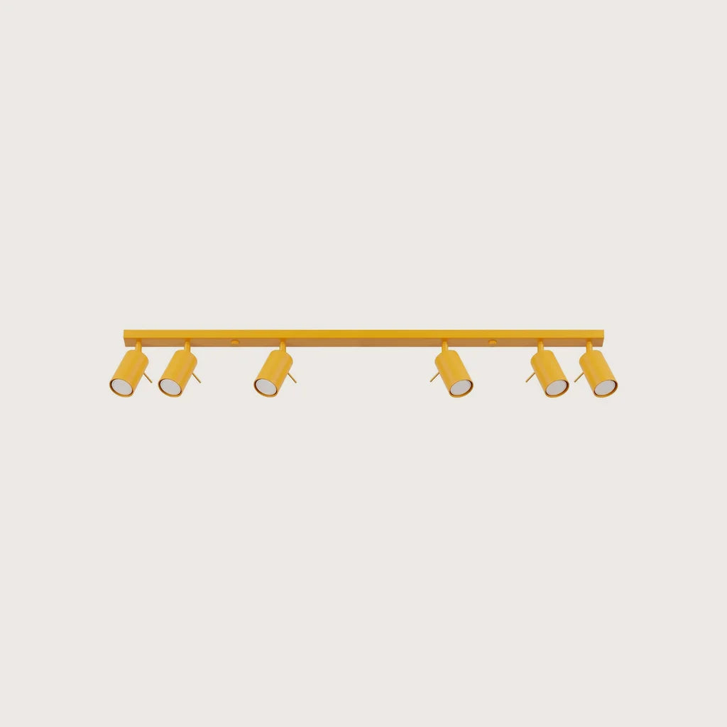 Plafonnier spots orientables tubes, coloris jaune (6 lumières – barre 118 cm)