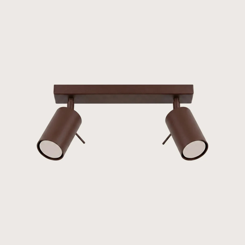 Plafonnier spots orientables tubes, coloris marron (2 lumières – barre 30 cm)