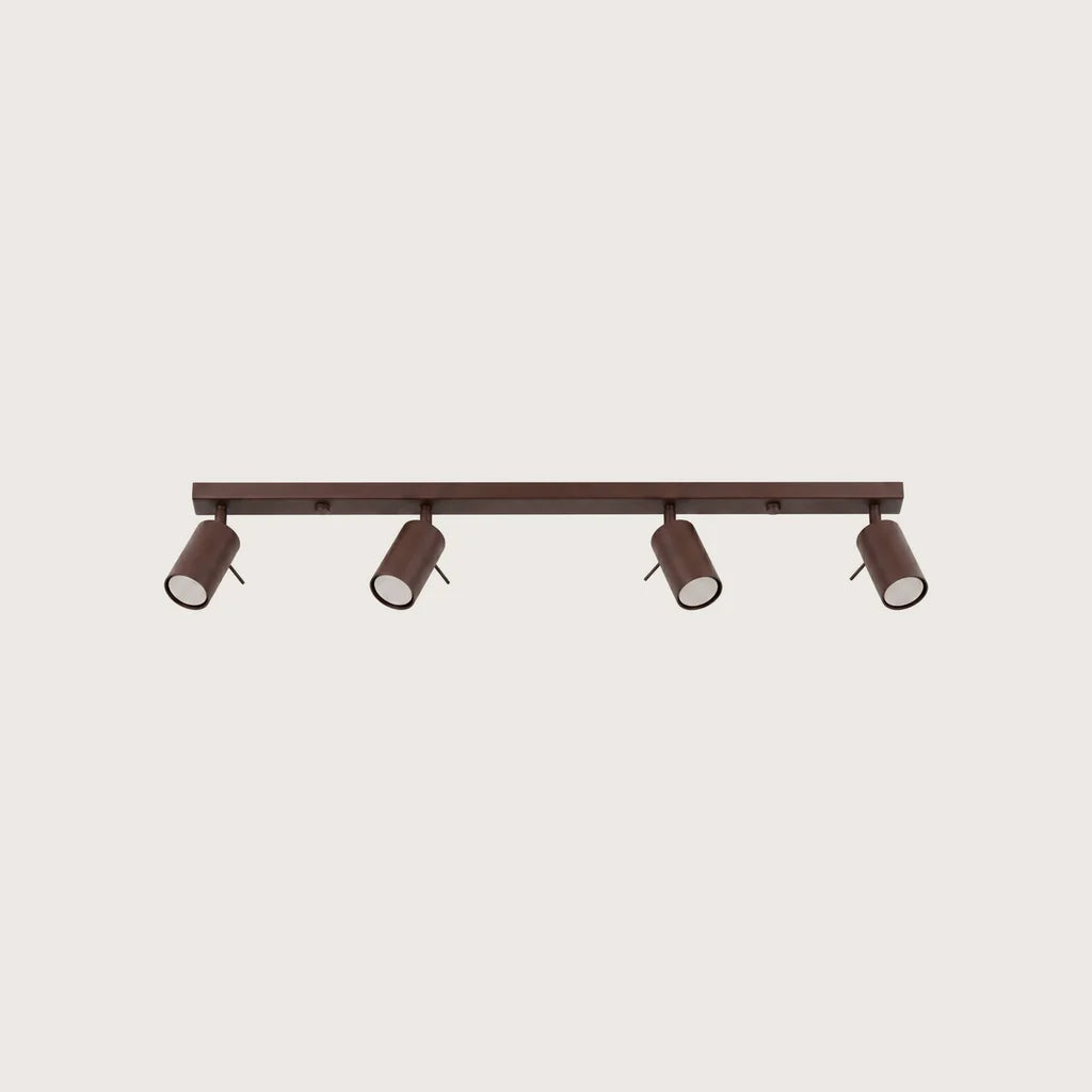 Plafonnier spots orientables tubes, coloris marron (4 lumières – barre 80 cm)