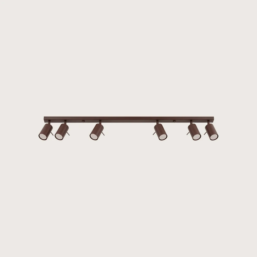 Plafonnier spots orientables tubes, coloris marron (6 lumières – barre 118 cm)