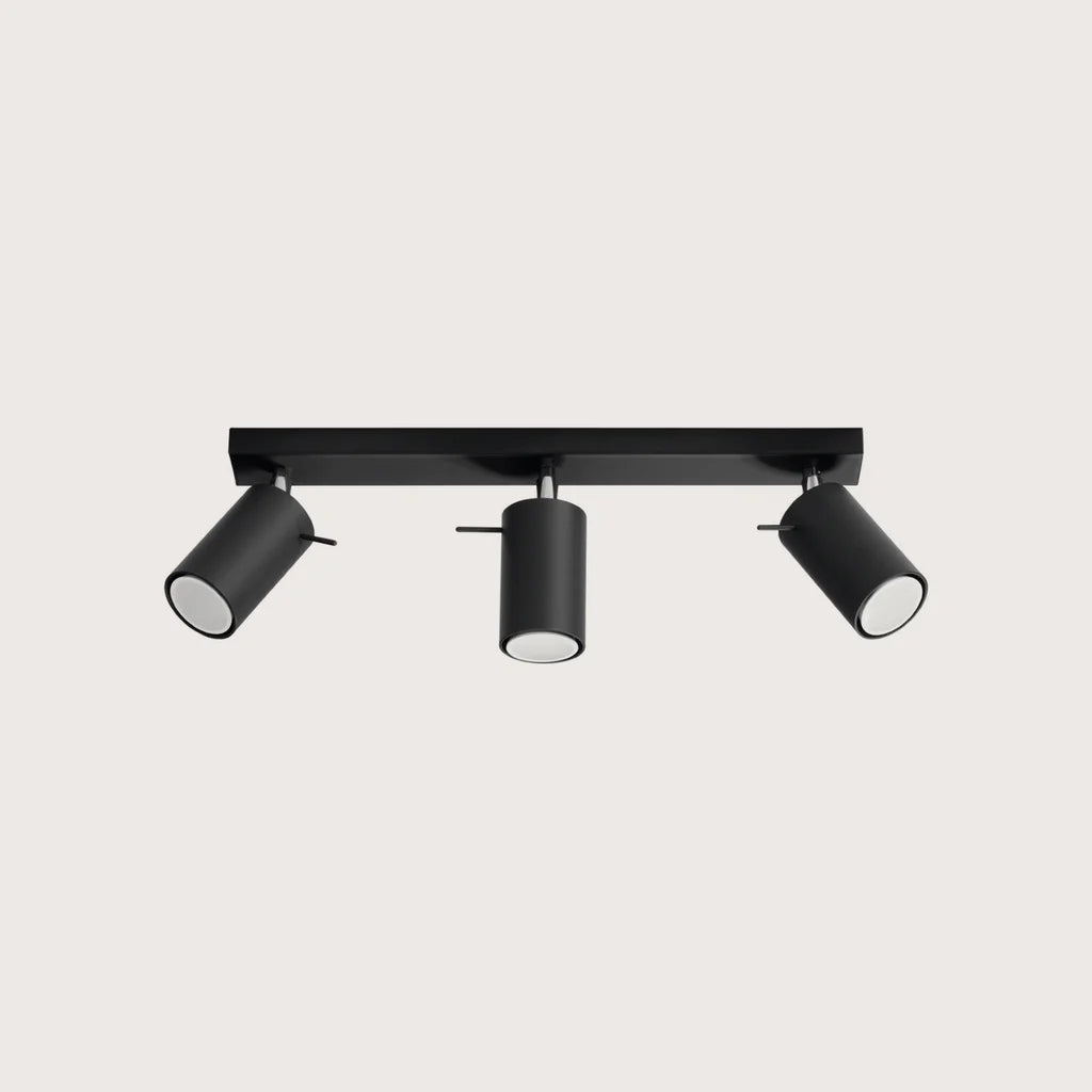 Plafonnier spots orientables tubes, coloris noir (3 lumières – barre 45 cm)